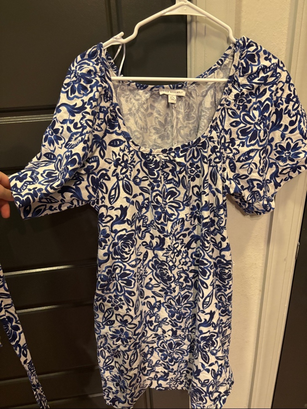 Free Assembly Blue & White Floral Top